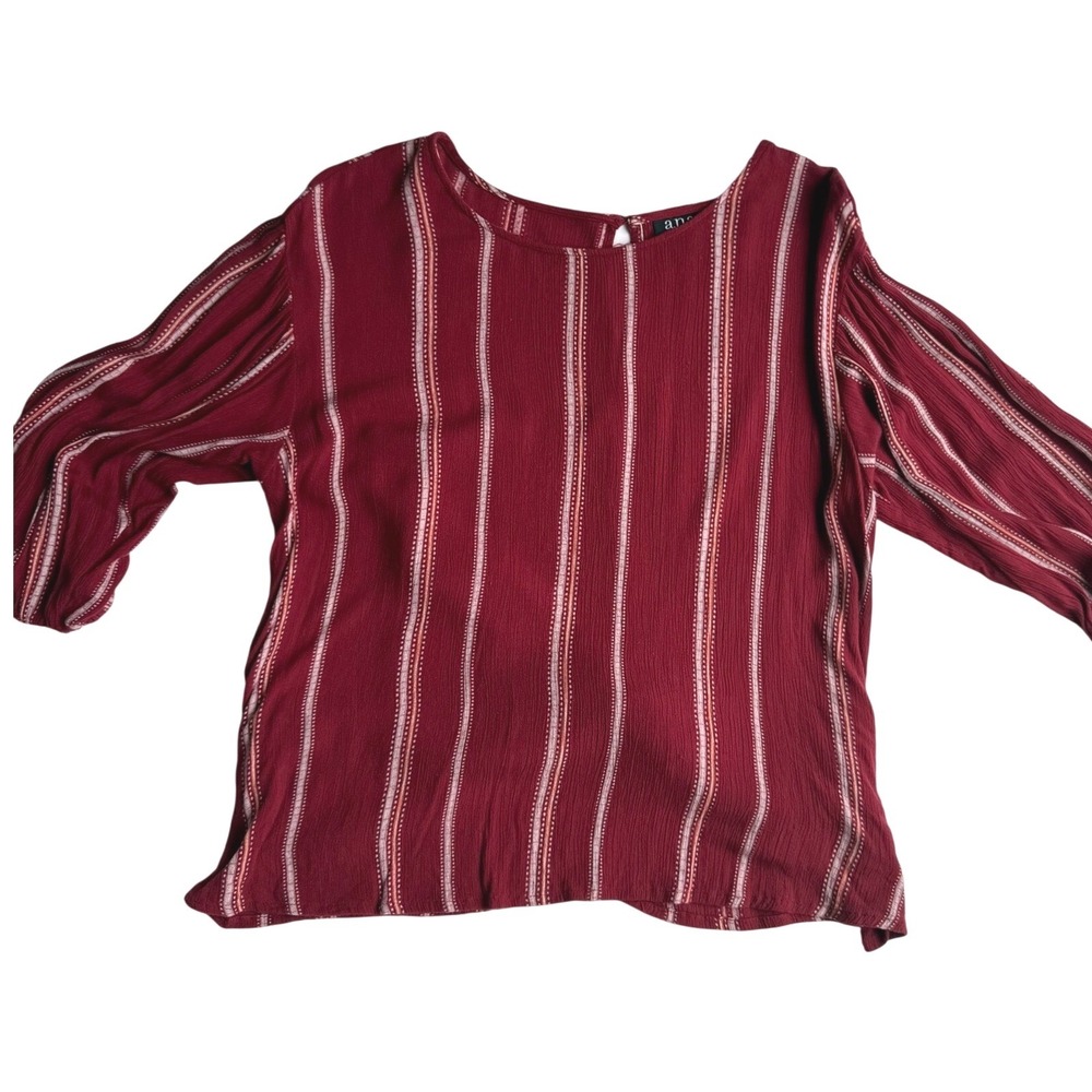 a.n.a A New Approach Burgundy Striped Tie Back Blouse Womens Medium Rayon Top